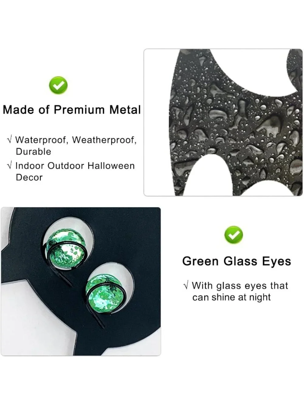 3PCS Metal Bats Hanging Decor Halloween Glowing Eyes Waterproof Patio Balcony